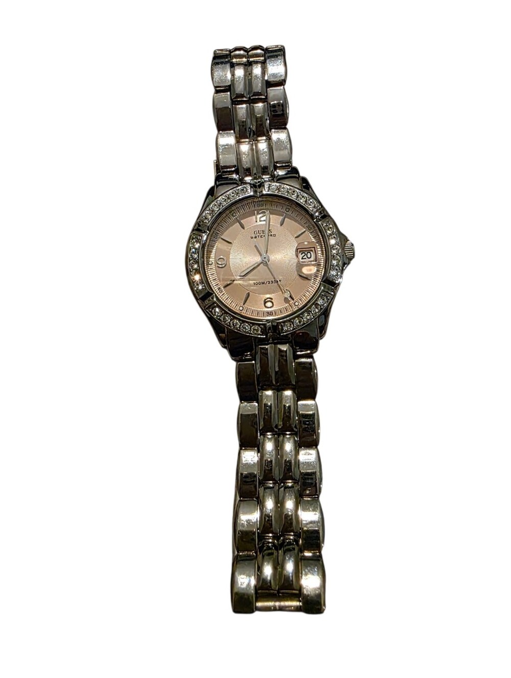 GUESS Silver Bracelet Watch with Pink Dial and Crystal Bezel - Vintage - Picture 3 of 3